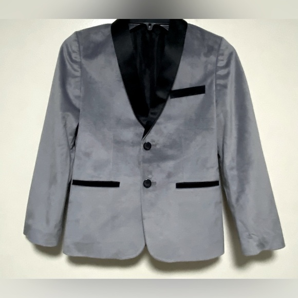 Van Heusen Boys Sz 10 Tuxedo Jacket Blazer Brushed Steel Gray Black Satin Lapel - Picture 1 of 16